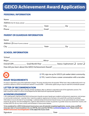 Fillable Online GEICO Achievement Award Application Fax Email Print ...