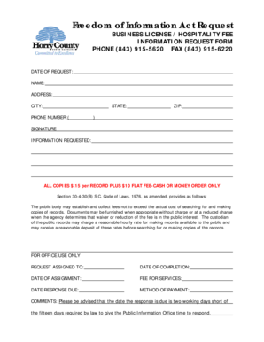 South Carolina Business License Information Request Form