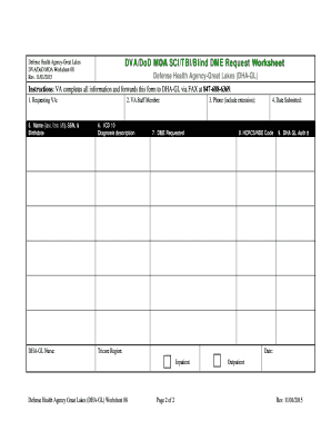DVA/DoD MOA SCI/TBI/Blind DME Request Worksheet