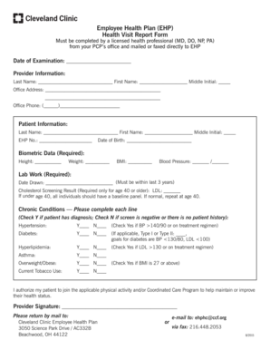 Cleveland Clinic Employee Health Visit Report Form