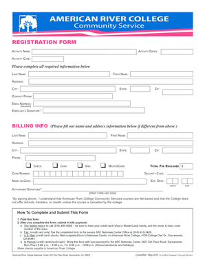 American River College Community Service Registration Form