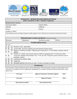 Commercial Building Envelope Sealing Certificate