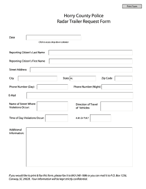 Horry County Radar Trailer Request Form