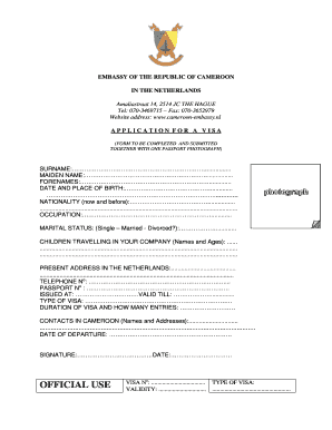 Cameroon Visa Application Form