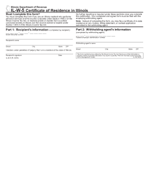 Illinois IL-W-5 Certificate of Residence