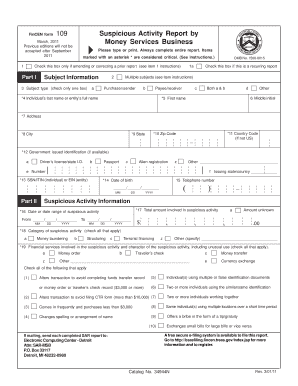 FinCEN Form 109 Suspicious Activity Report