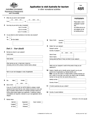 Formulaire de demande de visa touristique pour l'Australie 48R