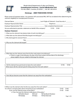 Rhode Island Unemployment Insurance Discharge Form