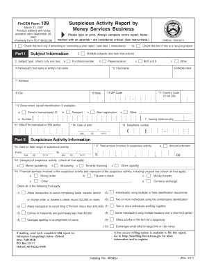 FinCEN Form 109 Suspicious Activity Report