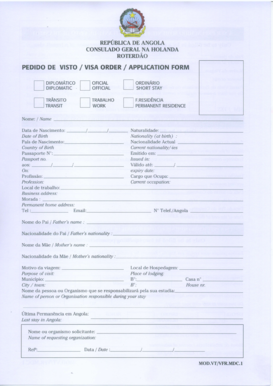 Formulário de Pedido de Visto para Angola