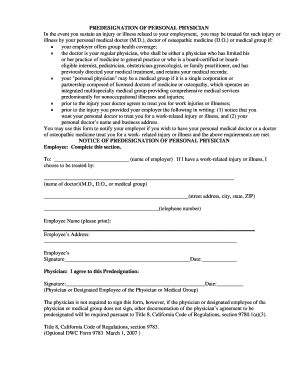Predesignation of Personal Physician Form
