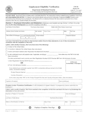 Form I-9 Employment Eligibility Verification