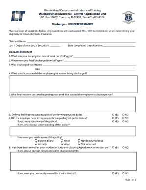 Rhode Island Unemployment Insurance Discharge Form