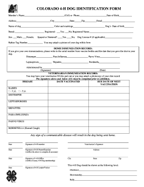 Colorado 4-H Dog Identification Form