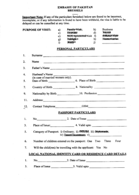 Pakistan Visa Application Form
