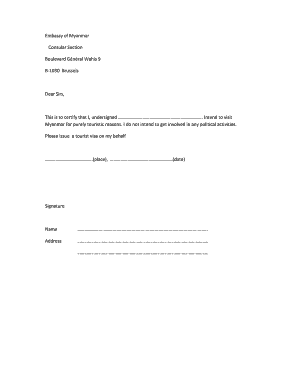 Myanmar Tourist Visa Request Letter
