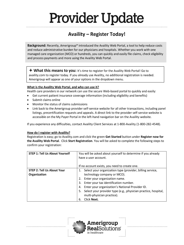 Fillable Online Availity Register Today Fax Email Print pdfFiller
