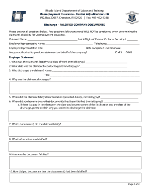 Rhode Island Unemployment Insurance Discharge Form
