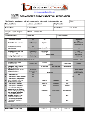 Dog Adopter Survey Adoption Application