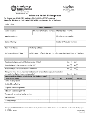 Behavioral Health Discharge Note