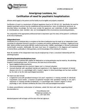 Certification of Need for Psychiatric Hospitalization