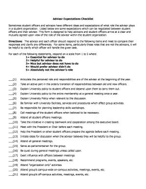 Advisor Expectations Checklist