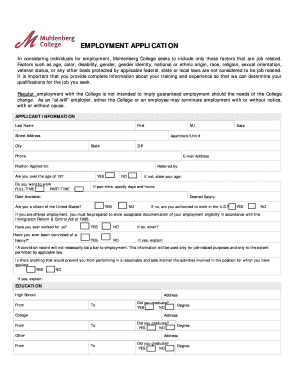 Muhlenberg College Employment Application