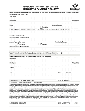CornerStone Education Loan Automatic Payment Request