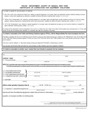 Certificate of Correction for Equipment Violations