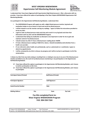 West Virginia WISEWOMAN Hypertension Self-Monitoring Agreement