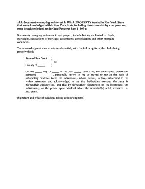 New York Real Property Acknowledgment Form