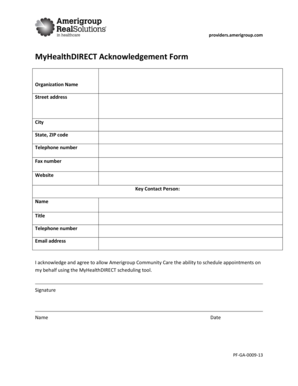 MyHealthDIRECT Acknowledgement Form