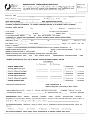 University of Maine Undergraduate Admission Application