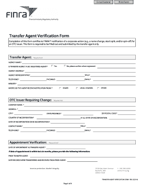 Transfer Agent Verification Form