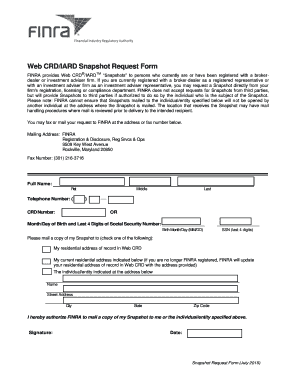 FINRA Web CRD/IARD Snapshot Request Form