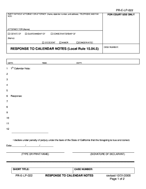 California Response to Calendar Notes