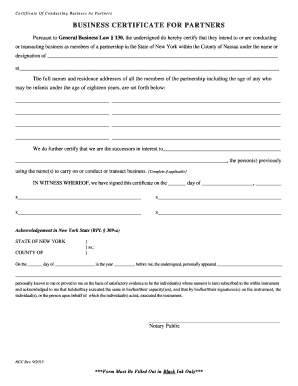 New York Business Certificate for Partners