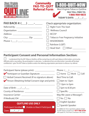 West Virginia Tobacco Quitline Referral Form