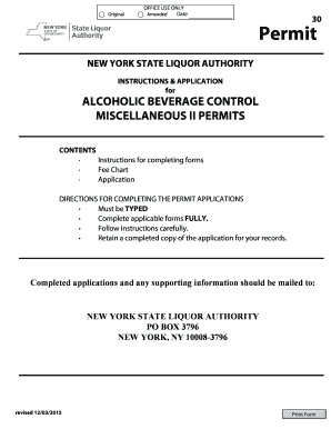 New York State Liquor Authority Miscellaneous II Permit Application