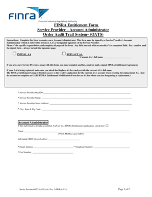 FINRA Entitlement Form for Account Administrator