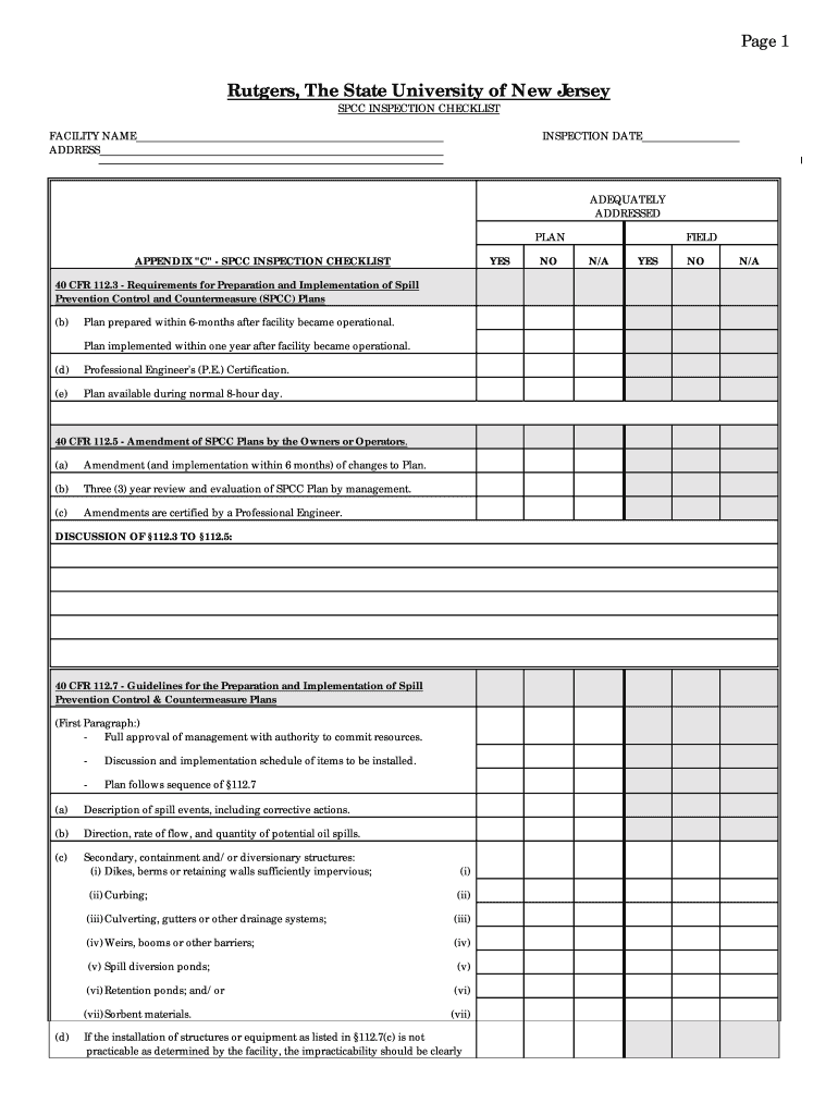 Fillable Online SPCC INSPECTION CHECKLIST Fax Email Print pdfFiller