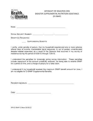 Affidavit of Disaster Loss for D-SNAP