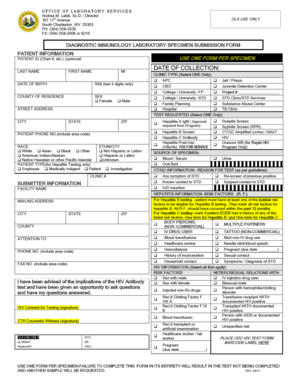 Diagnostic Immunology Lab Specimen Submission Form