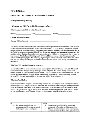 IRS Form W-9 Request Notice