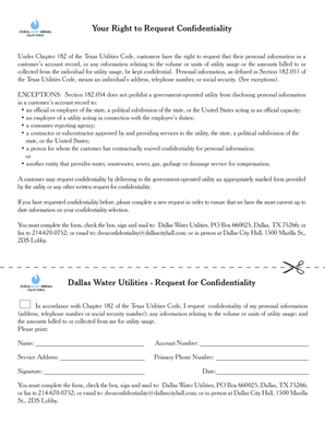 Texas Utility Customer Confidentiality Request Form