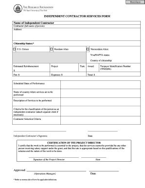Independent Contractor Services Form