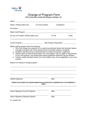 Change of Program Form