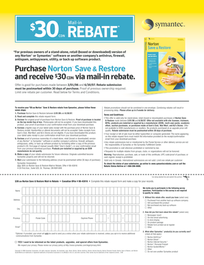 Norton Save & Restore Mail-in Rebate Form