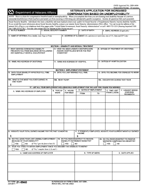 Veteran's Application for Increased Compensation Based on Unemployability