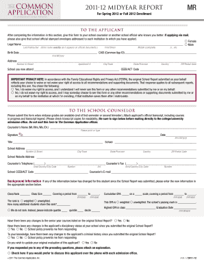 Midyear Report Form for College Applications